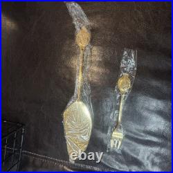 Vtg New Royal Albert Old Country Roses 6 Gold Plated forks 1 cake server Set