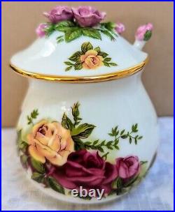 Vtg Royal Albert OLD COUNTRY ROSES Jam Jar Pot, Lid & Spoon RARE New in Box 1987