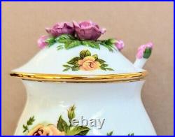 Vtg Royal Albert OLD COUNTRY ROSES Jam Jar Pot, Lid & Spoon RARE New in Box 1987