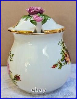 Vtg Royal Albert OLD COUNTRY ROSES Jam Jar Pot, Lid & Spoon RARE New in Box 1987