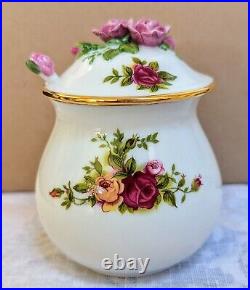 Vtg Royal Albert OLD COUNTRY ROSES Jam Jar Pot, Lid & Spoon RARE New in Box 1987