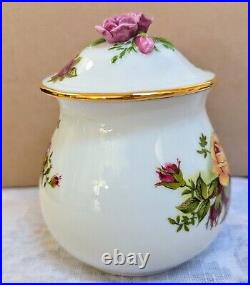 Vtg Royal Albert OLD COUNTRY ROSES Jam Jar Pot, Lid & Spoon RARE New in Box 1987