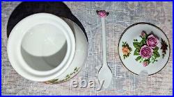 Vtg Royal Albert OLD COUNTRY ROSES Jam Jar Pot, Lid & Spoon RARE New in Box 1987