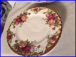 Vtg Royal Albert Old Country Roses Bone China Set For 6 Fine Dining Party