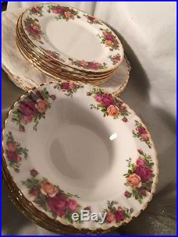 Vtg Royal Albert Old Country Roses Bone China Set For 6 Fine Dining Party
