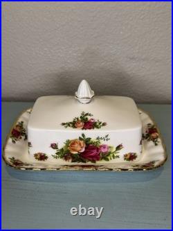 Vtg Royal Albert Old Country Roses Rectangular Covered Butter Dish England 1962