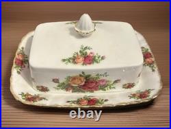 Vtg Royal Albert Old Country Roses Rectangular Covered Butter Dish England 1962