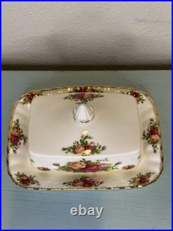 Vtg Royal Albert Old Country Roses Rectangular Covered Butter Dish England 1962