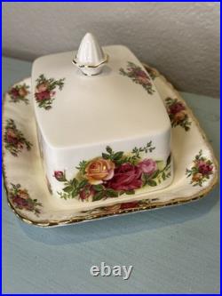 Vtg Royal Albert Old Country Roses Rectangular Covered Butter Dish England 1962