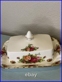 Vtg Royal Albert Old Country Roses Rectangular Covered Butter Dish England 1962