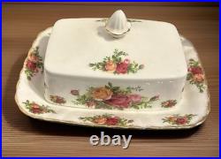 Vtg Royal Albert Old Country Roses Rectangular Covered Butter Dish England 1962