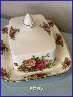 Vtg Royal Albert Old Country Roses Rectangular Covered Butter Dish England 1962