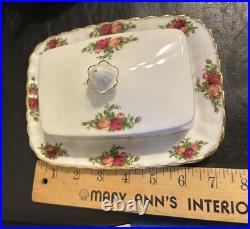 Vtg Royal Albert Old Country Roses Rectangular Covered Butter Dish England 1962