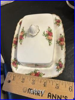 Vtg Royal Albert Old Country Roses Rectangular Covered Butter Dish England 1962