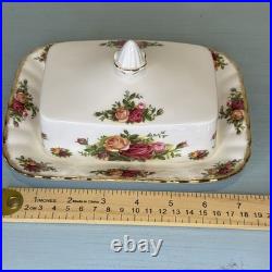 Vtg Royal Albert Old Country Roses Rectangular Covered Butter Dish England 1962