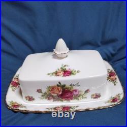 Vtg Royal Albert Old Country Roses Rectangular Covered Butter Dish England NICE