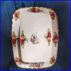 Vtg Royal Albert Old Country Roses Rectangular Covered Butter Dish England NICE